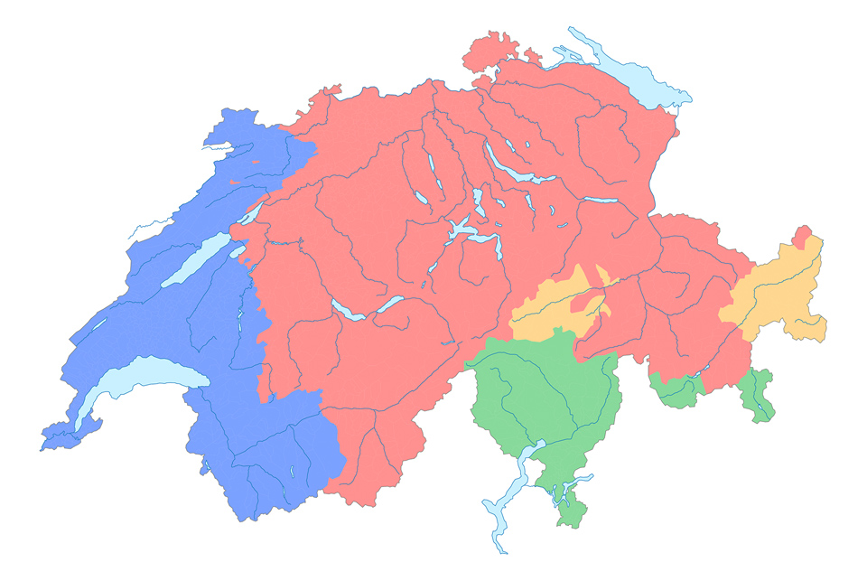 Map of Switzerland with the language regions