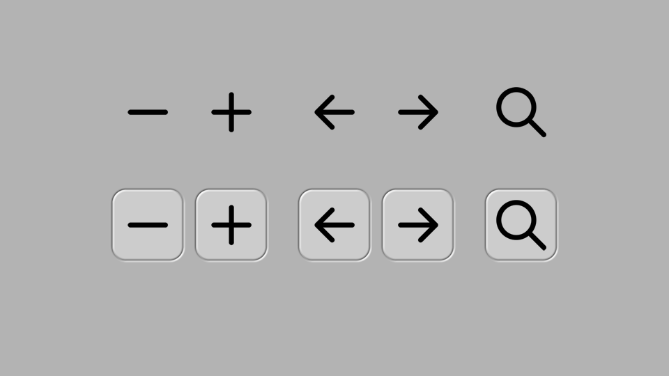 Two rows of buttons. The first looking only like icons, the second like actual buttons.
