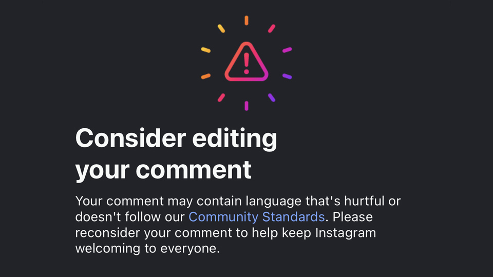Warning message by Instagram
